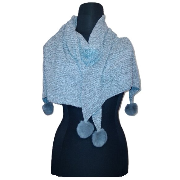 Women's Oversized Knit Sweater Scarf with Pom-Pom Details NWT - Picture 2 of 5